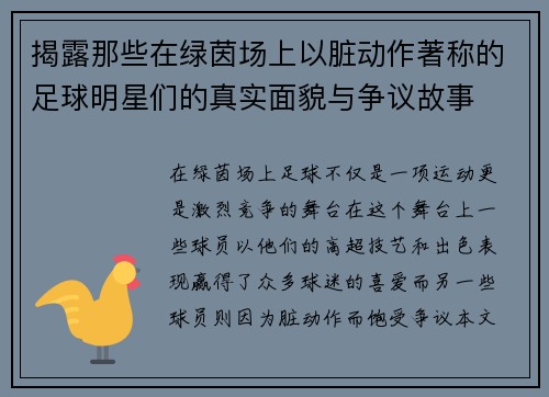 揭露那些在绿茵场上以脏动作著称的足球明星们的真实面貌与争议故事